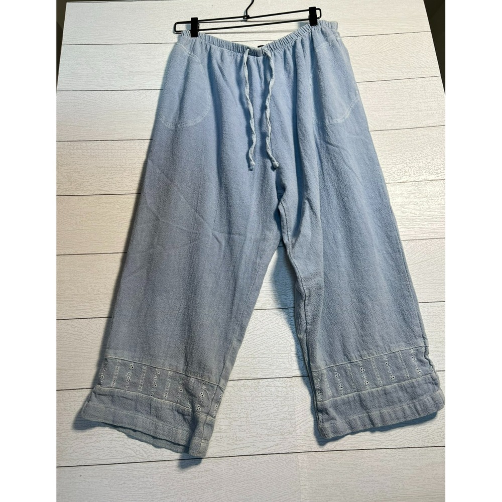 Vintage 90s Produce Co Cotton Gauze Wide Leg Capri Pants Womens 1X Blue 30x22